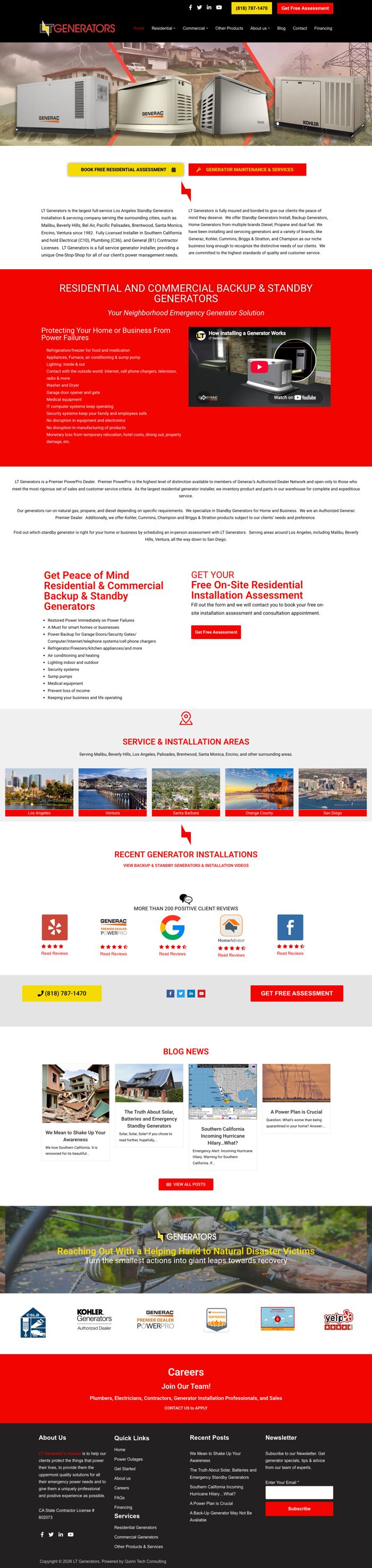 The current ltgenerators.com homepage, full length