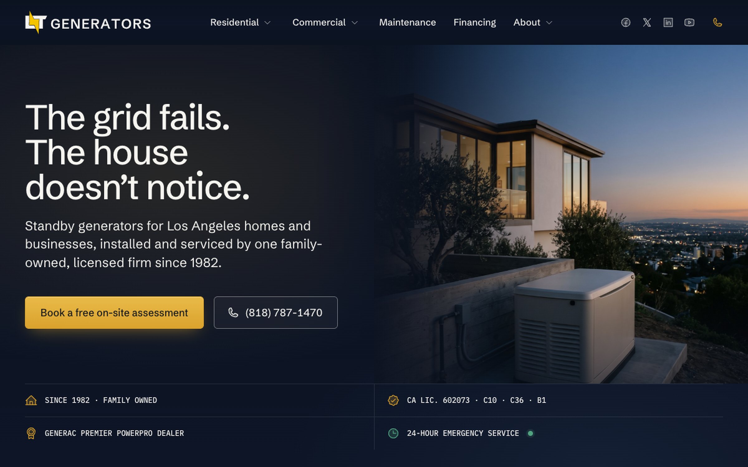 The LT Generators thought starter: a working draft of a new homepage for a Van Nuys generator installer