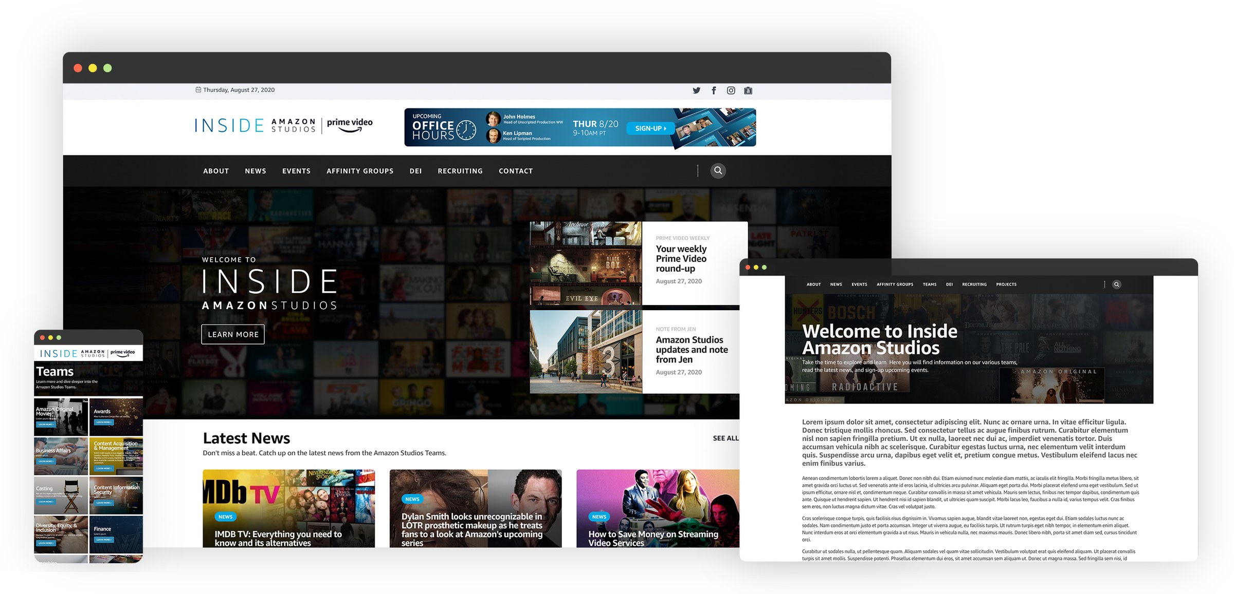 Inside Amazon Studios, the internal hub, on desktop and mobile