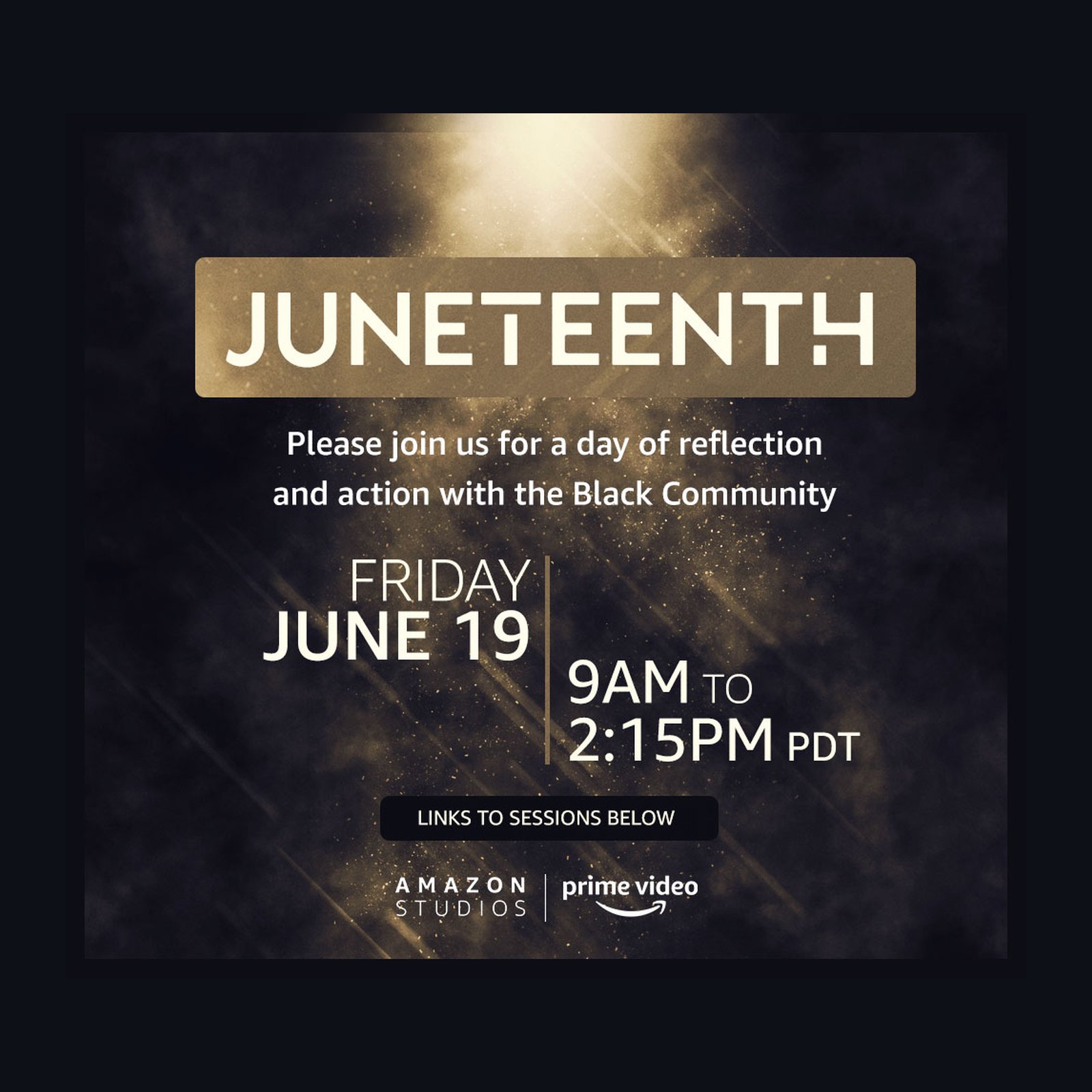 The Juneteenth invite: gold type on a dark textured ground