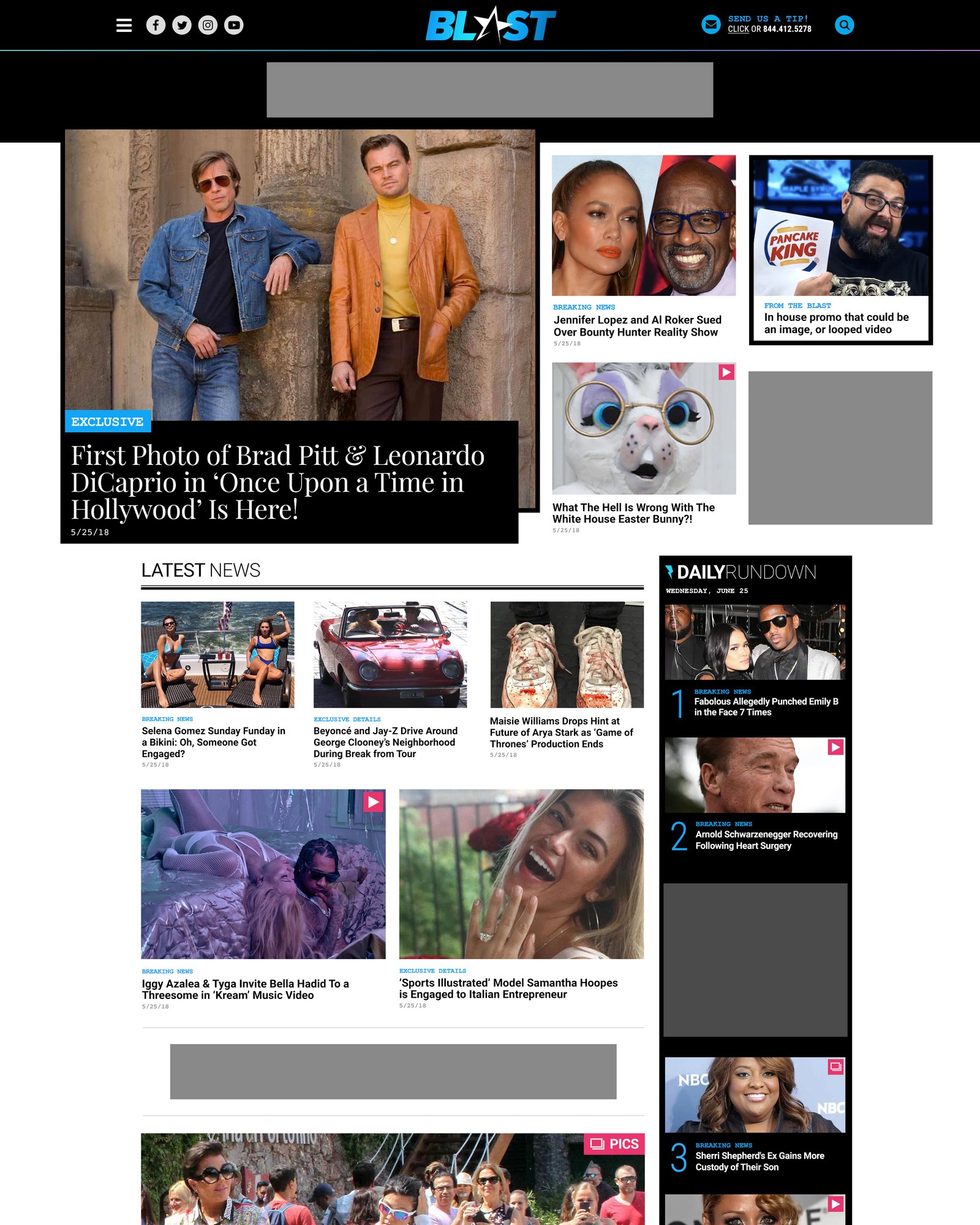 The 2018 Blast homepage at desktop: the lead story, the latest news, the Daily Rundown