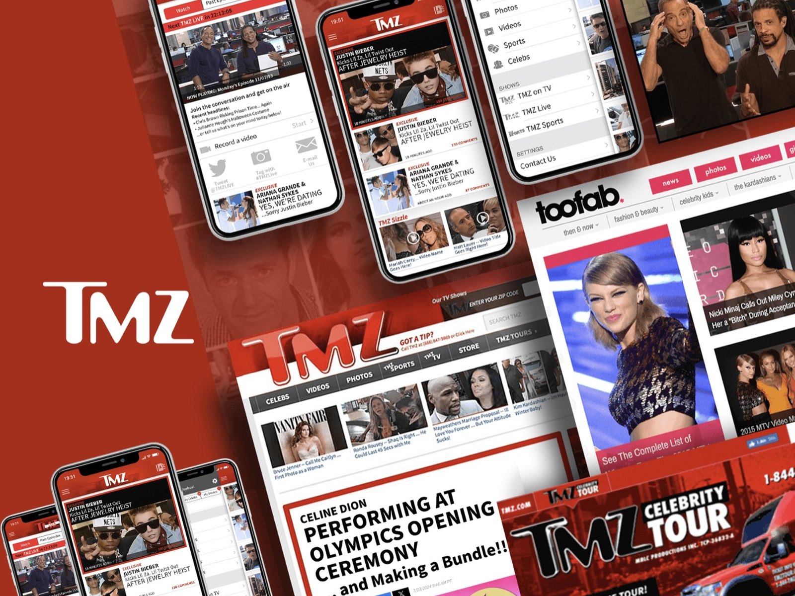 TMZ apps, site, Toofab, and Celebrity Tour creative