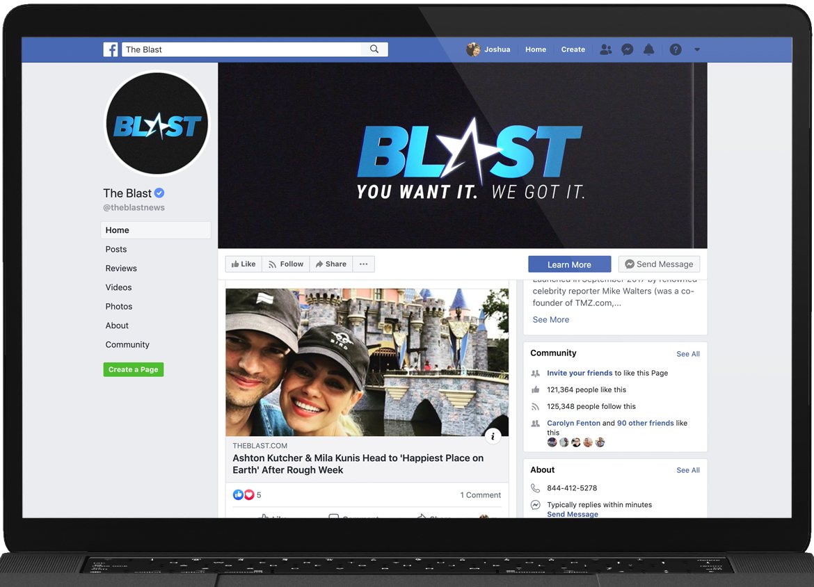 The Blast on Facebook, on a laptop