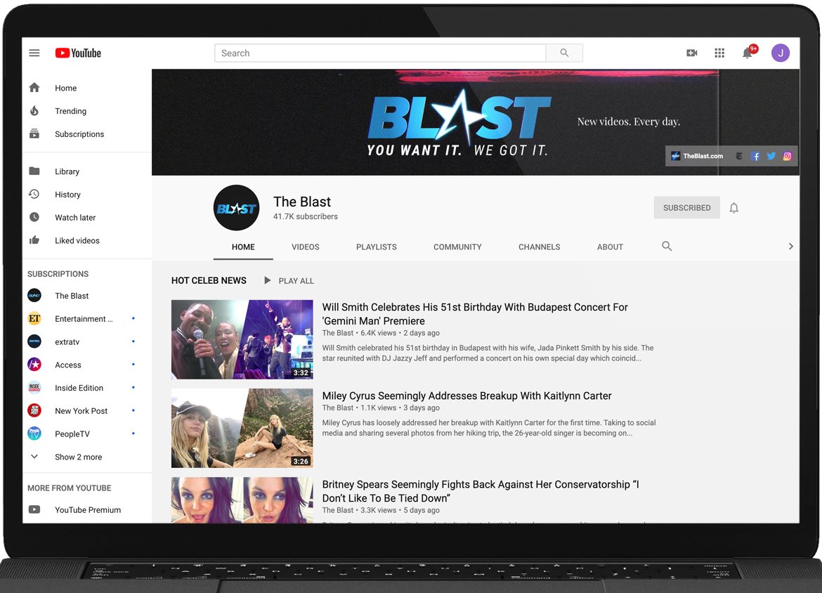 The Blast on YouTube, on a laptop