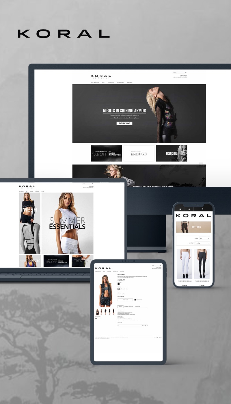 Koral e-commerce design across desktop, tablet, and mobile