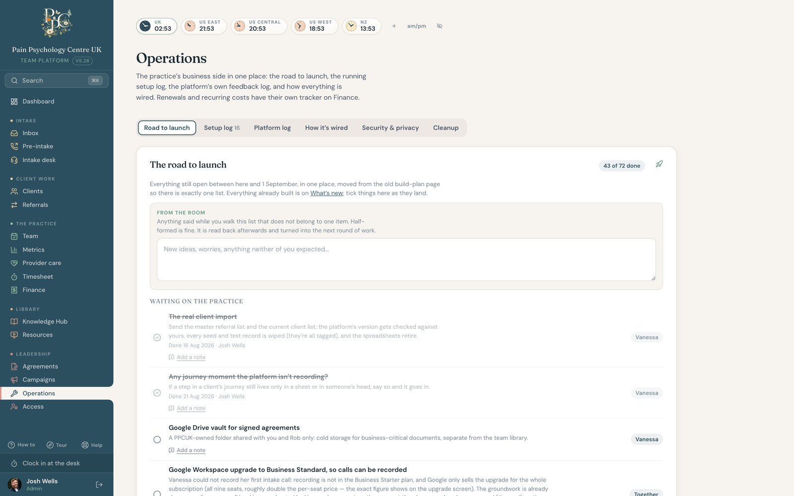 PPCUK operations page: how it’s wired, with every system, its region, and its renewal date