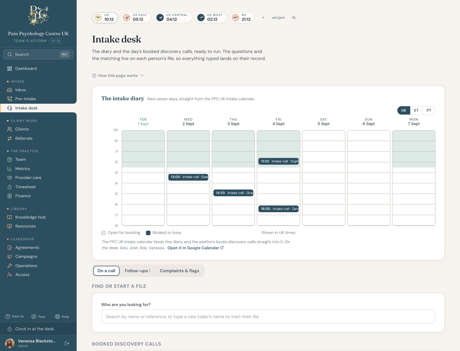The intake desk: the call sheet with numbered steps and provider cards ranked by fit