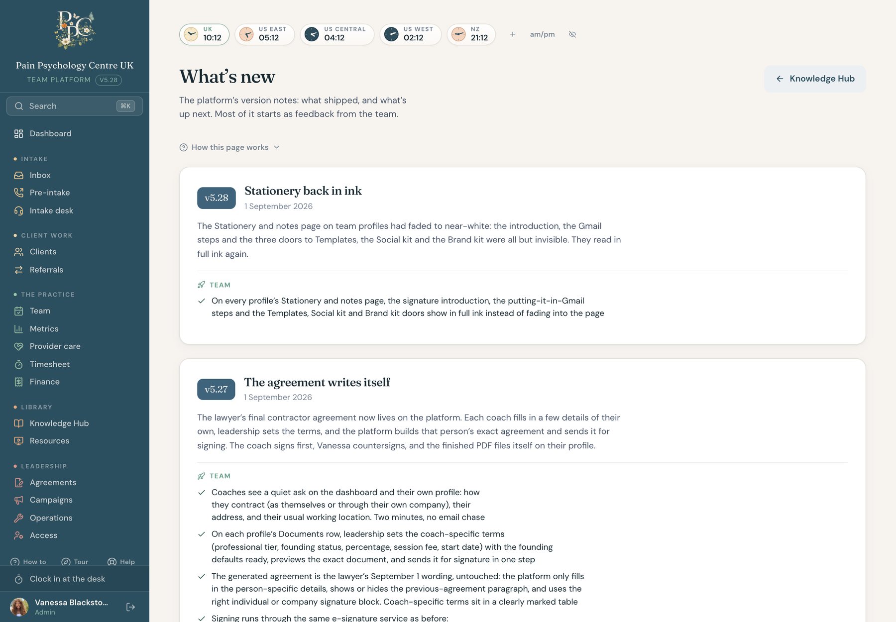 The What’s new page: a dated list of shipped releases