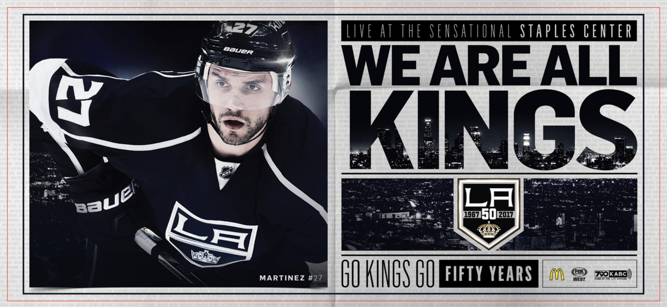 Alec Martinez beside We Are All Kings, Go Kings Go, Fifty Years