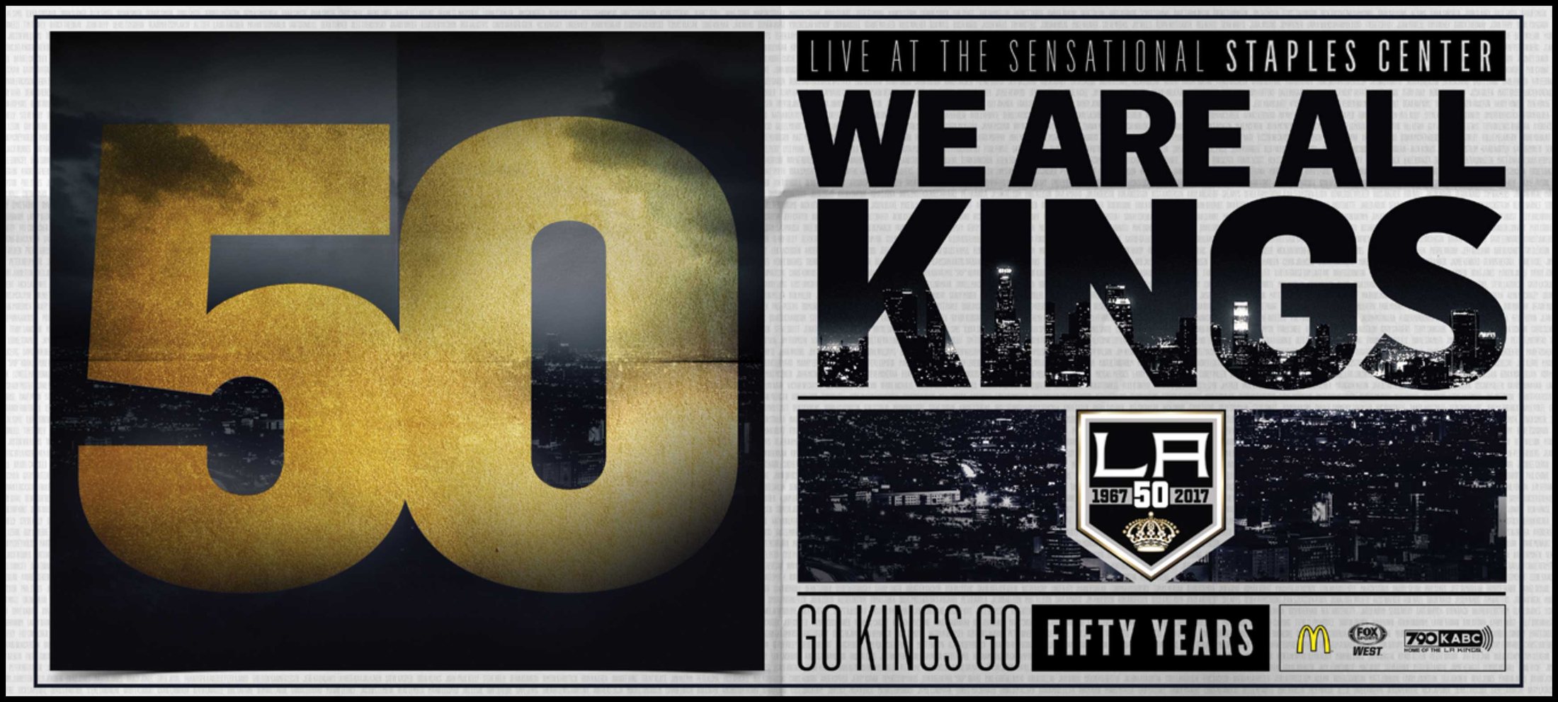 A gold 50 beside We Are All Kings, Go Kings Go, Fifty Years