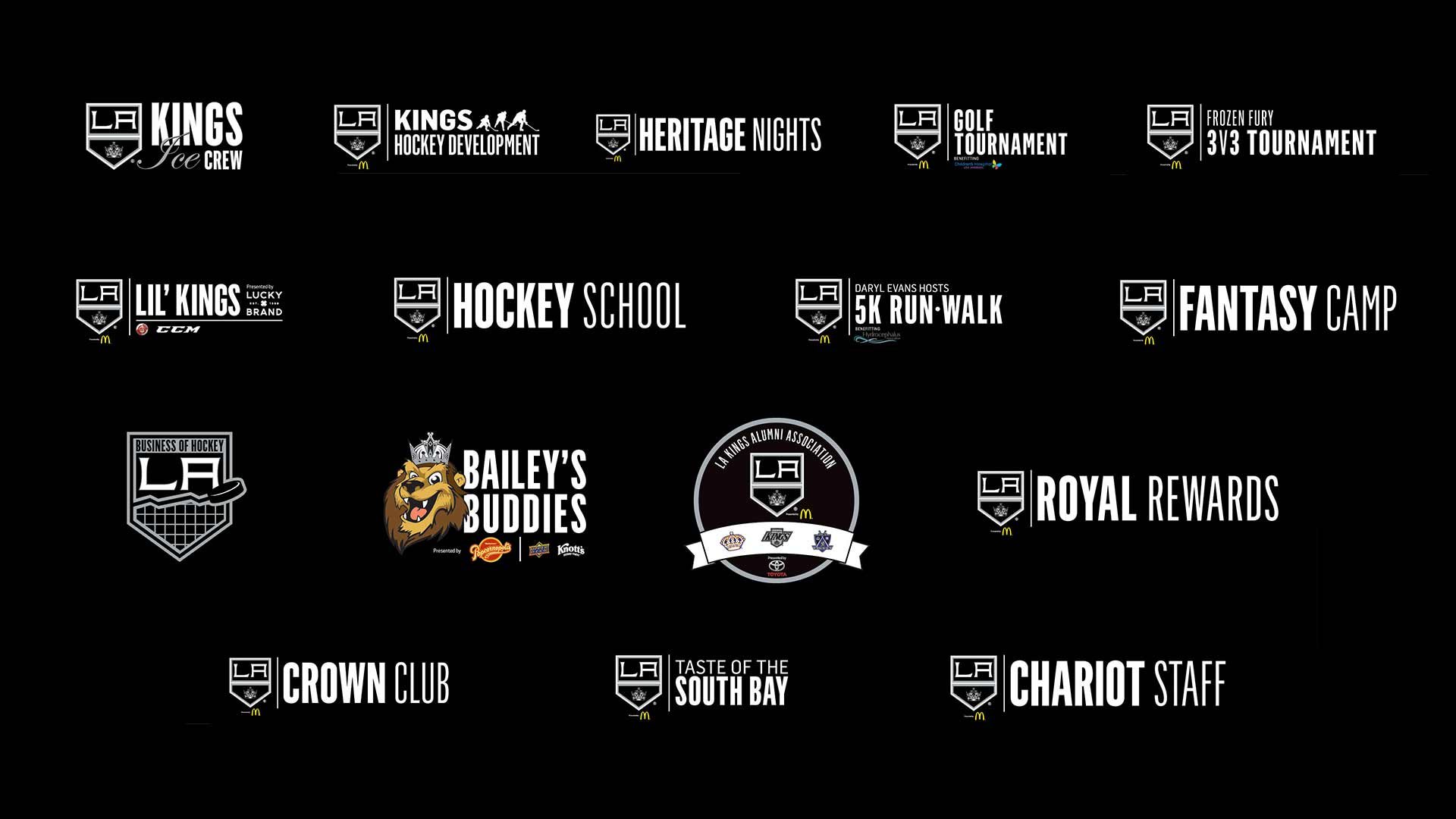 Sixteen LA Kings program marks in white on black