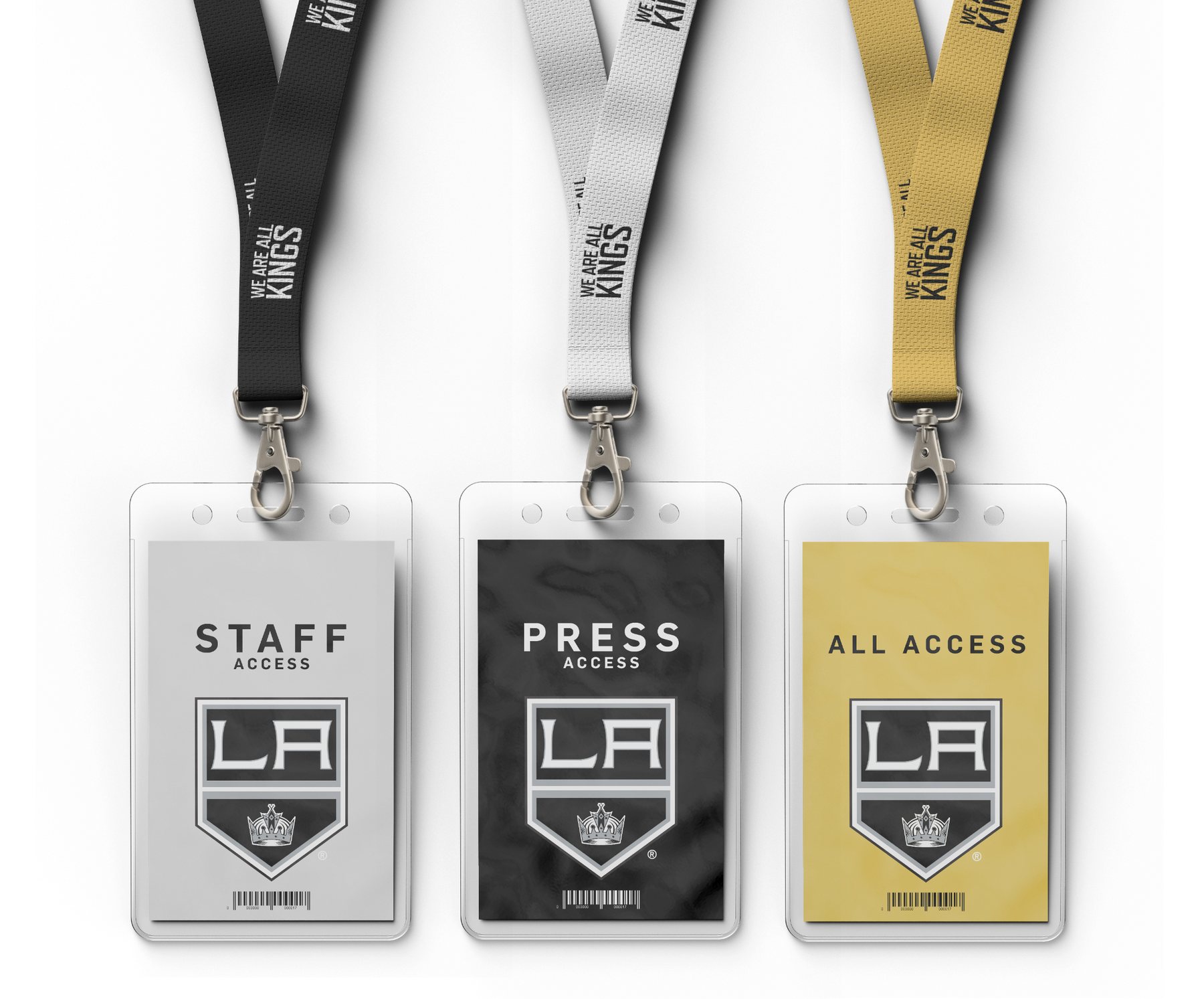 Staff, press and all-access lanyard passes in silver, black and gold