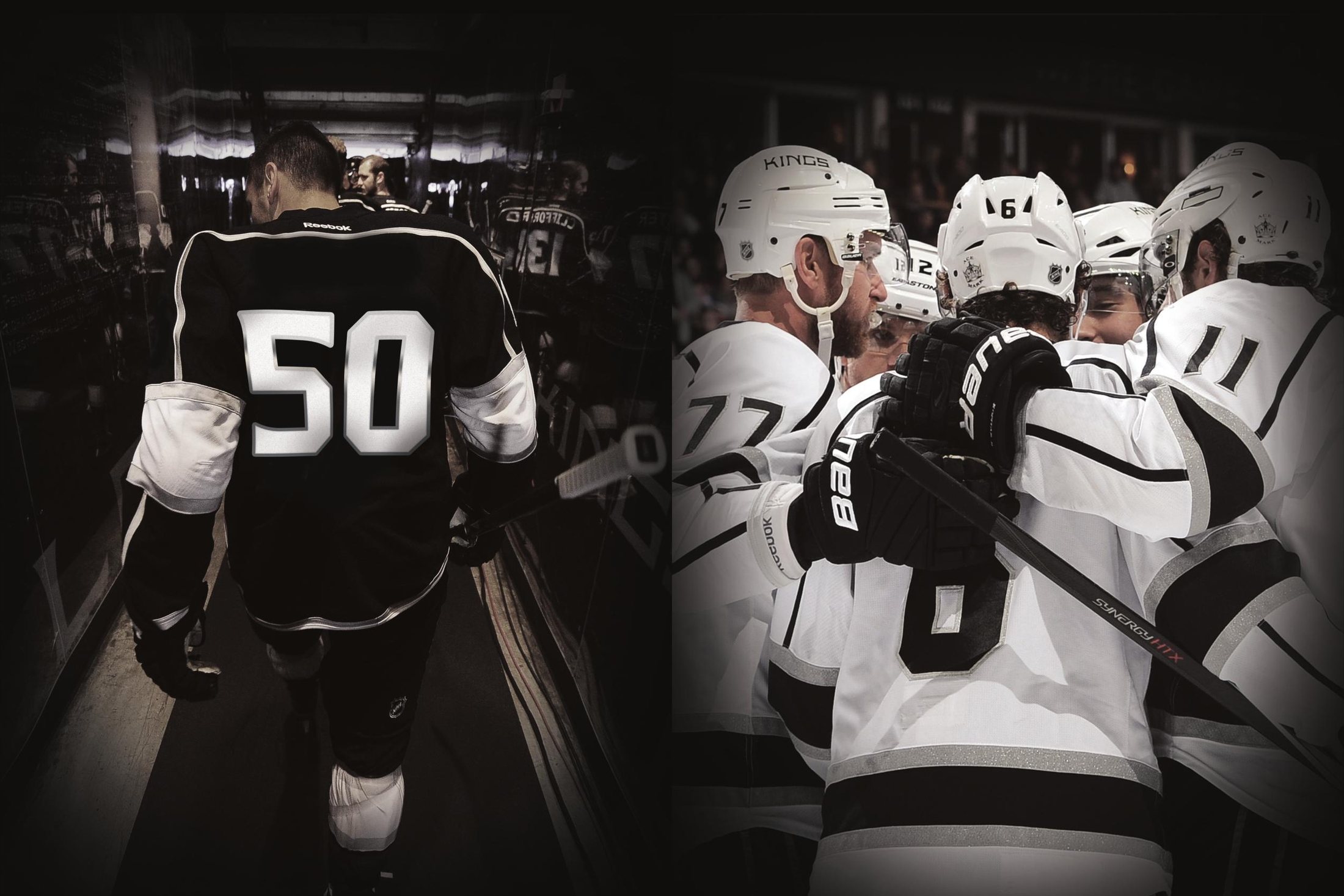 A player in a number 50 sweater walking to the ice