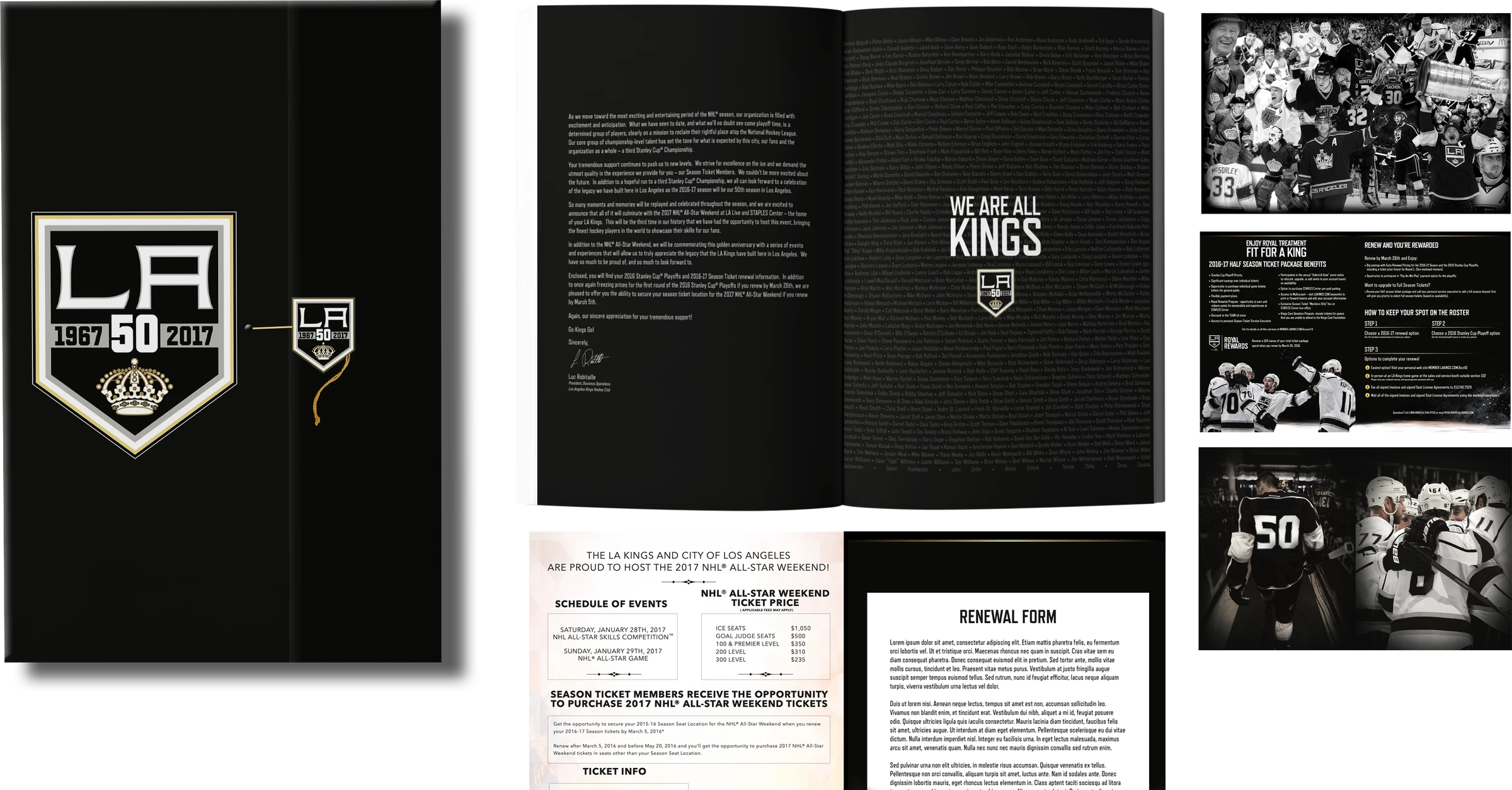 The renewal packet laid out: folder, letter, book spreads and forms