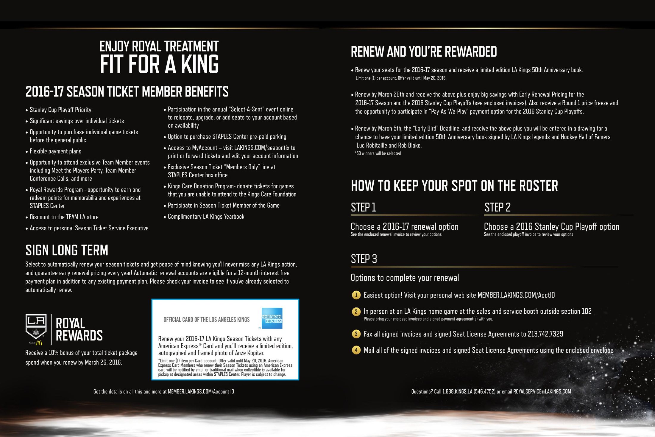 The season ticket renewal spread with benefits and steps