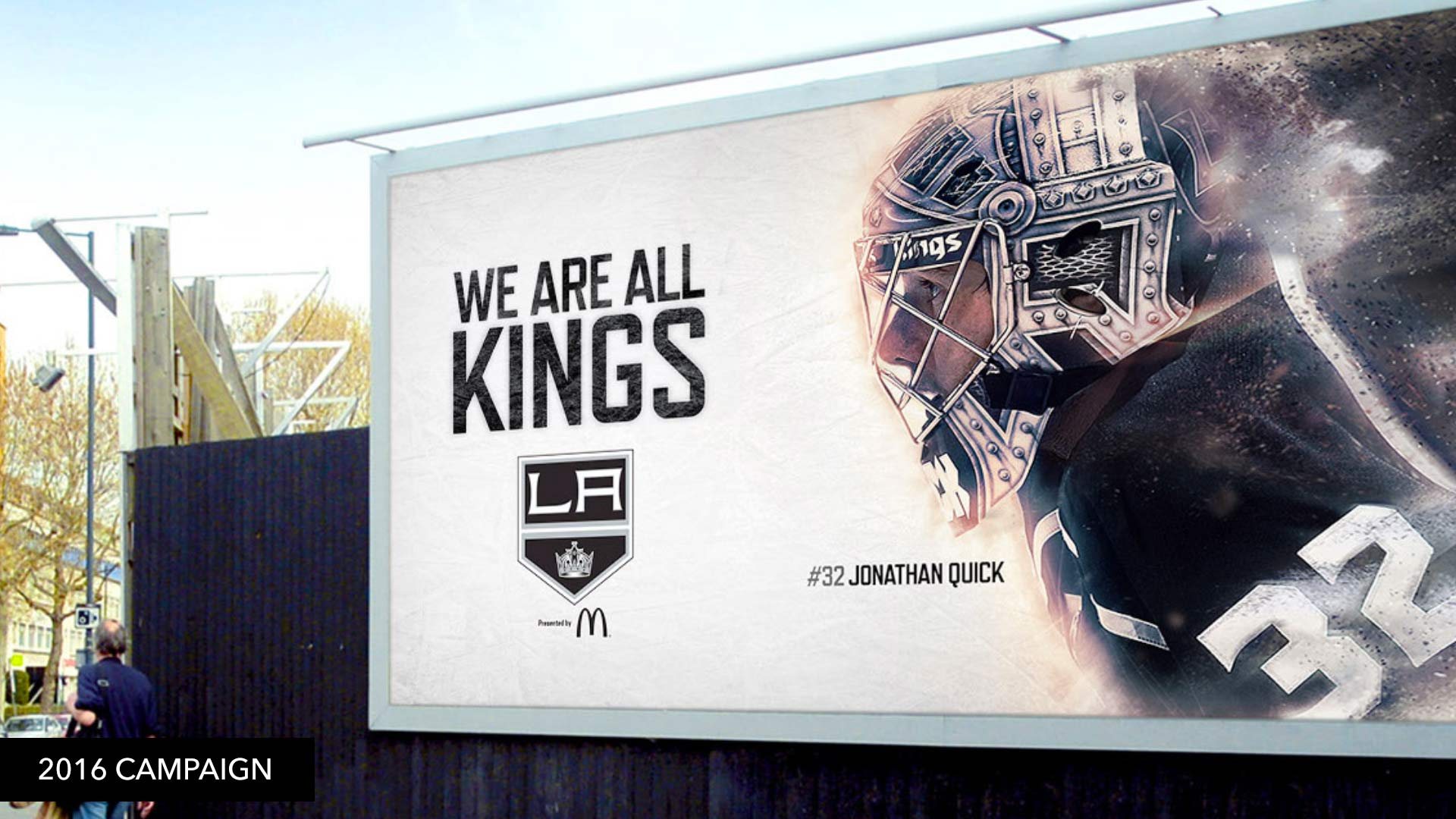 The Jonathan Quick poster on a painted rooftop wall