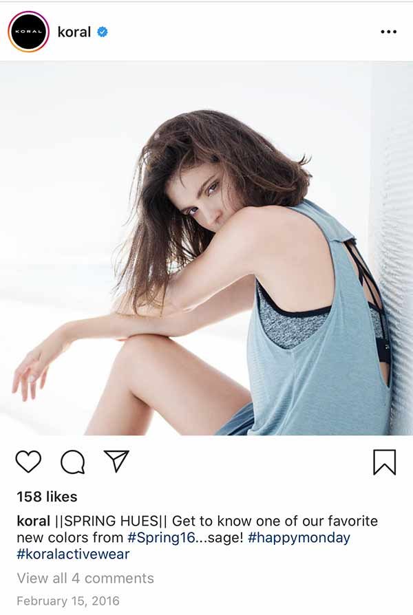 A Koral Instagram post for the Spring 16 colors