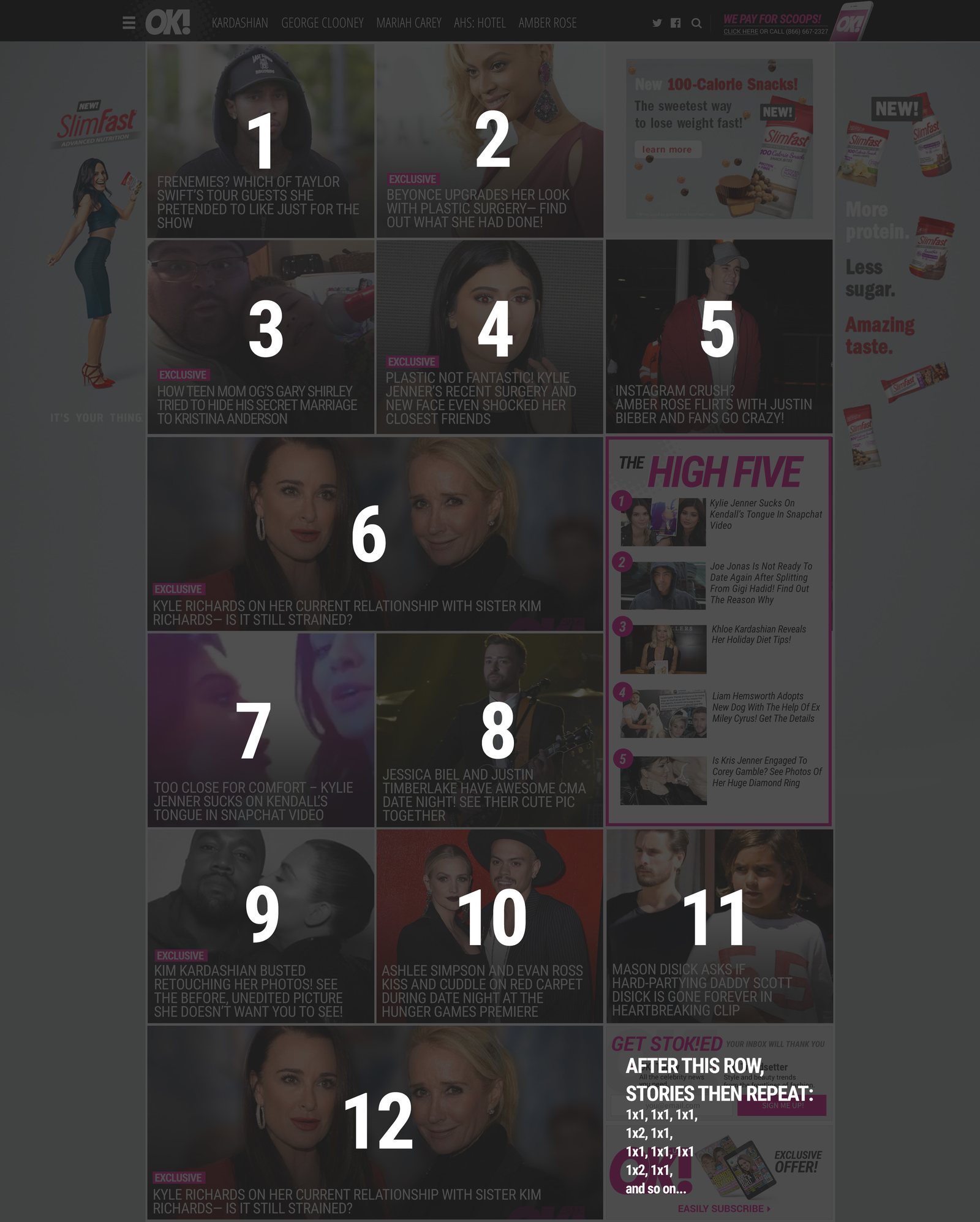 The same homepage with slots numbered 1 to 12