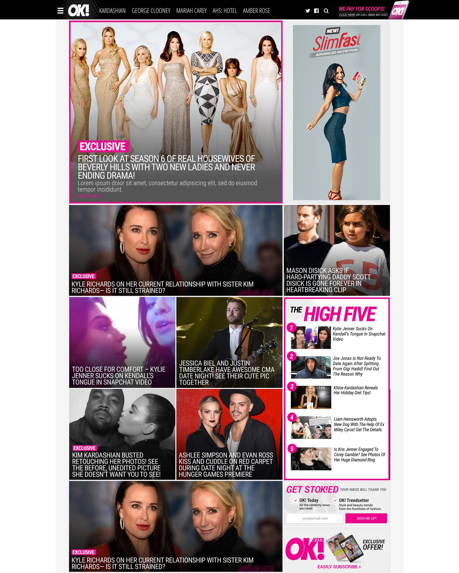 The homepage with one story across the top