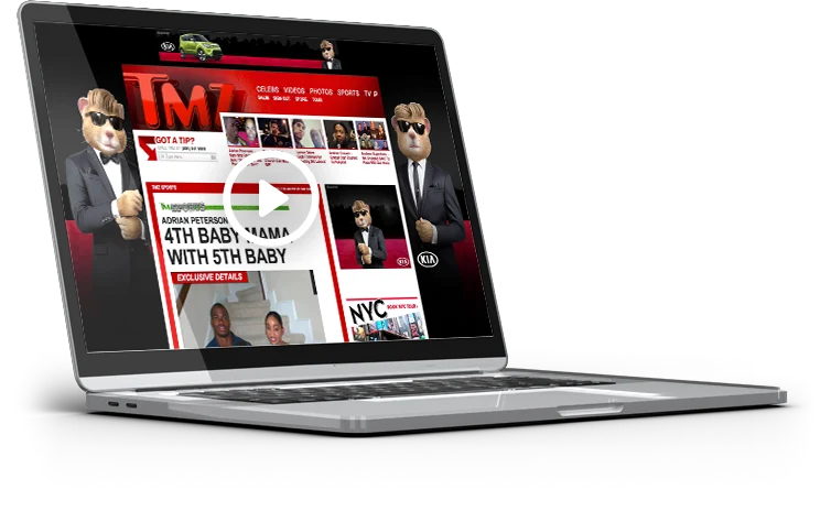 The Kia hamster series running on the TMZ homepage, on a laptop