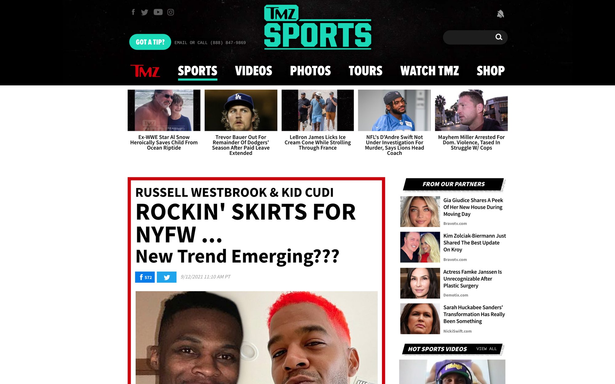 The TMZ Sports homepage in 2021